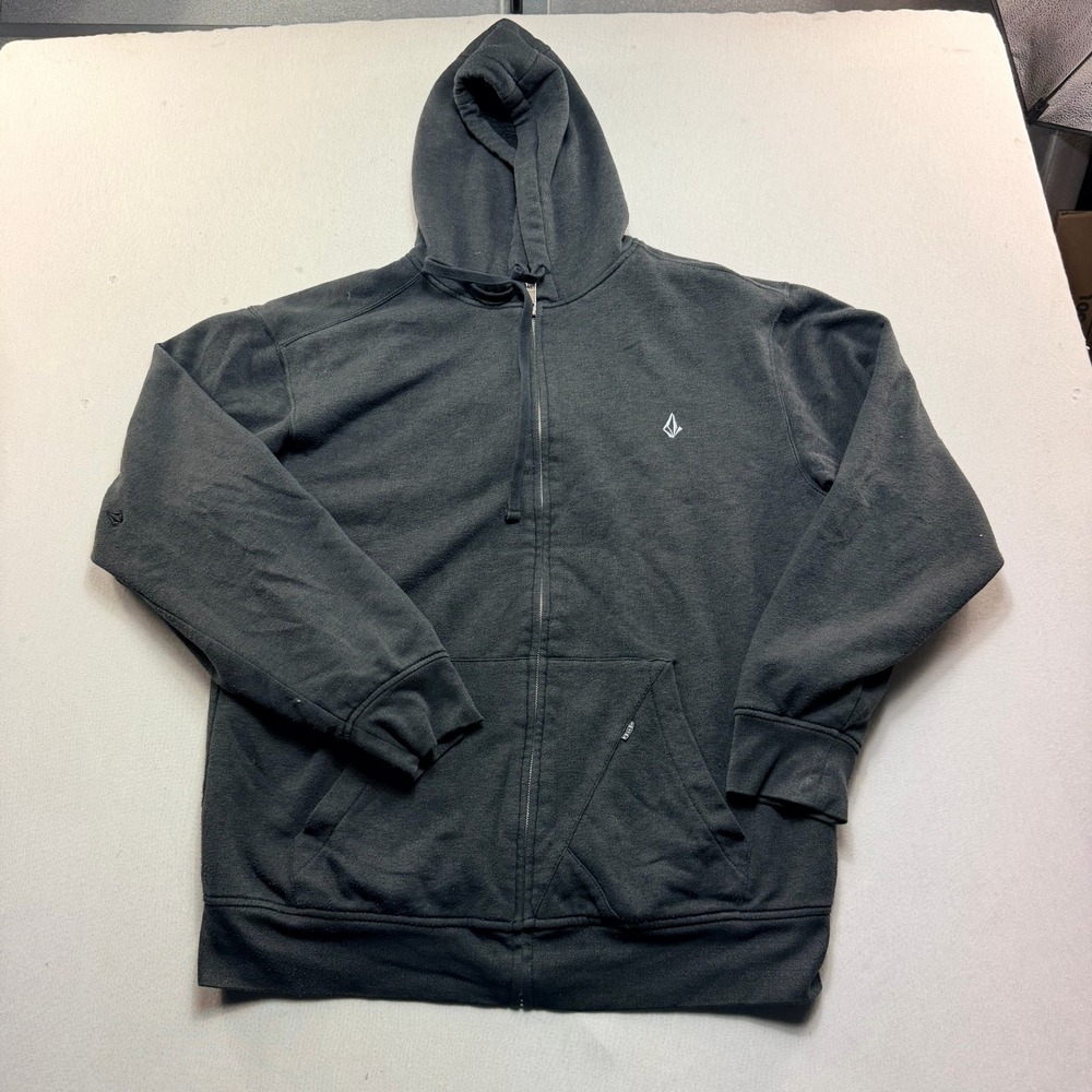 Volcom Full Zip Hoodie Men Extra Large Gray Good Sherpa Lined Skater Sweatshirt